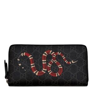 GUCCI - BLACK GRAY RED WHITE GG SUPREME MONOGRAM KINGSNAKE LONG ZIP WALLET